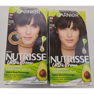 Garnier Nutrisse Ultra Hair Color 40 Dark Brown Nourishing Vegan Formula 2 Boxes